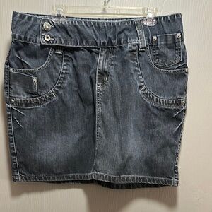 Palank Fashion Denim Mini Skirt  Dark Wash Asymmetrical Waistband Y2K  style